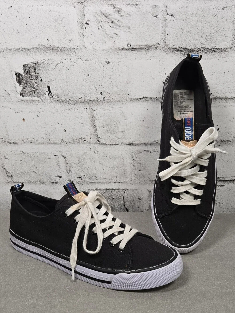 Roberto Cavalli Sport Canvas Sneakers Black Low Top Shoes US Men 10